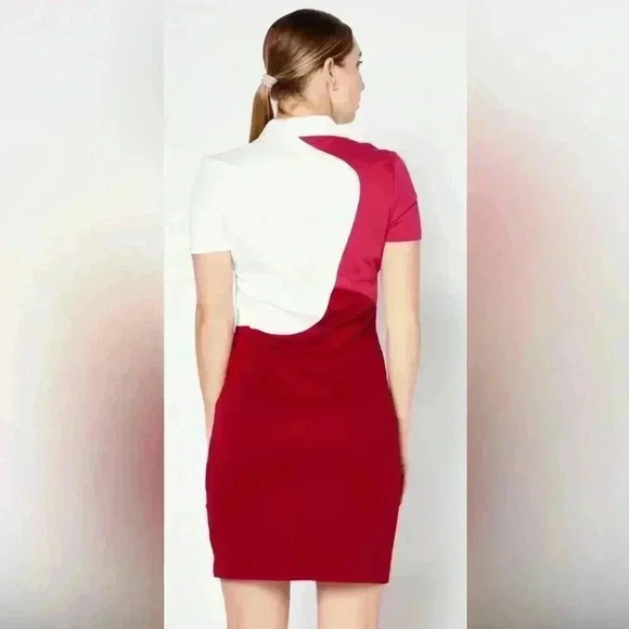 LACOSTE COLOR BLOCK LACE DRESS BURGUNDY / WHITE / FUSHIA PINK SIZE 34 - Picture 2 of 6